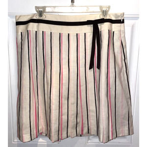 Ann Taylor LOFT Ivory Black Pink Stripe Pleated Linen Skirt Womens Size 14 NWT